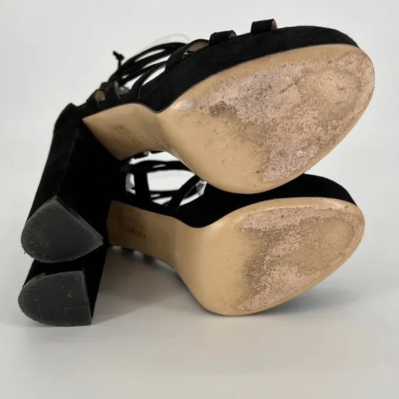 M. GEMI Lace Up‎ Sandal Strappy Suede Leather Chunky Heels Open Toe Size …